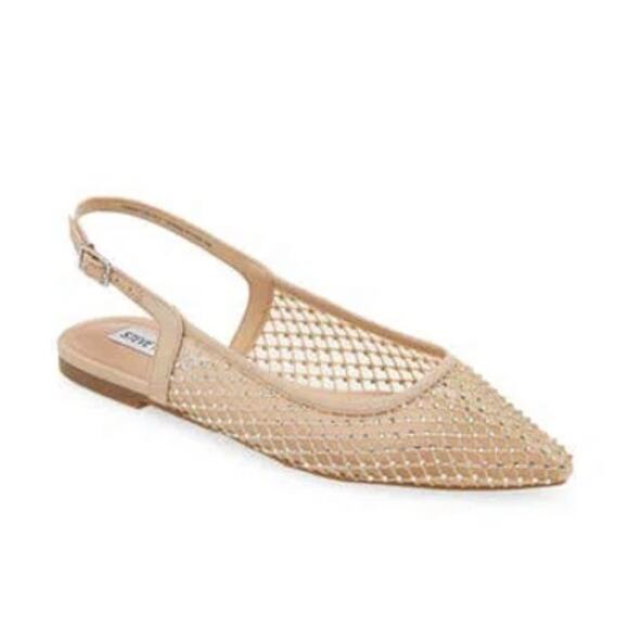 NEW Steve Madden Jubilant Sparkle Rhinestone Slingback Point Flats Nude Gold 8 - Picture 1 of 4